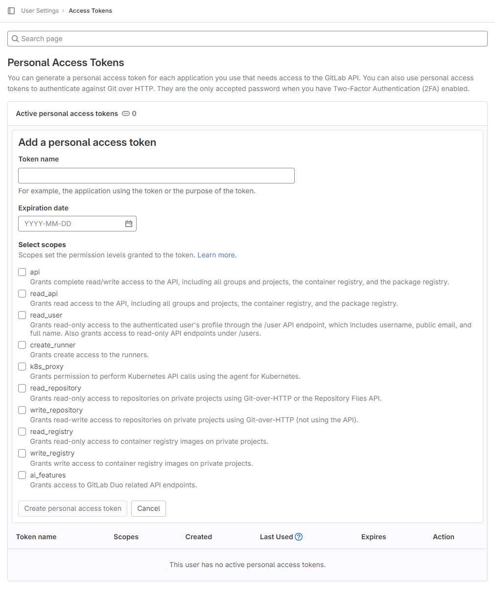 Personal Access Token Form