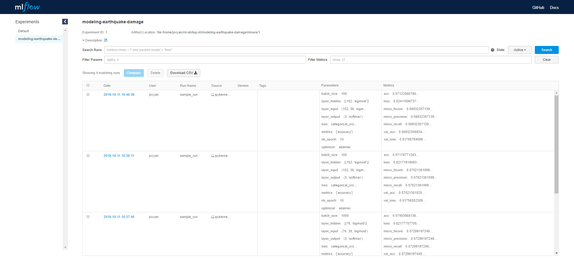 MLflow UI