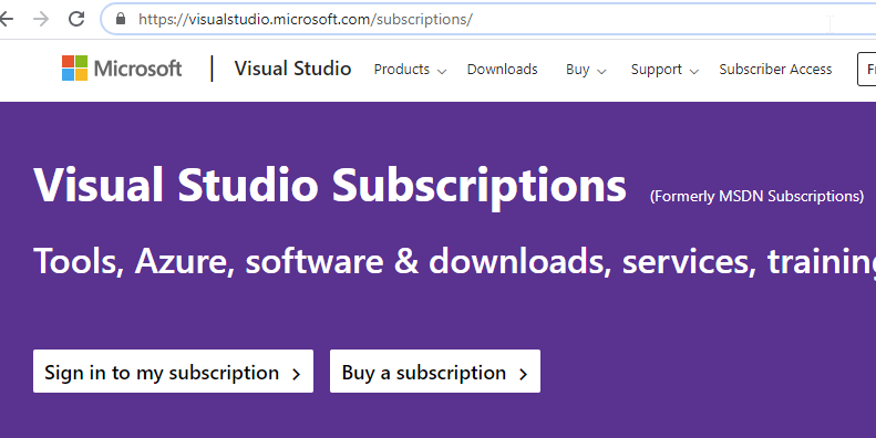 Sign in to Visual Studio\MDSN subscription