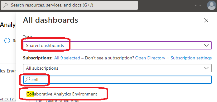 Collaborative Analytics Environments Dashboard