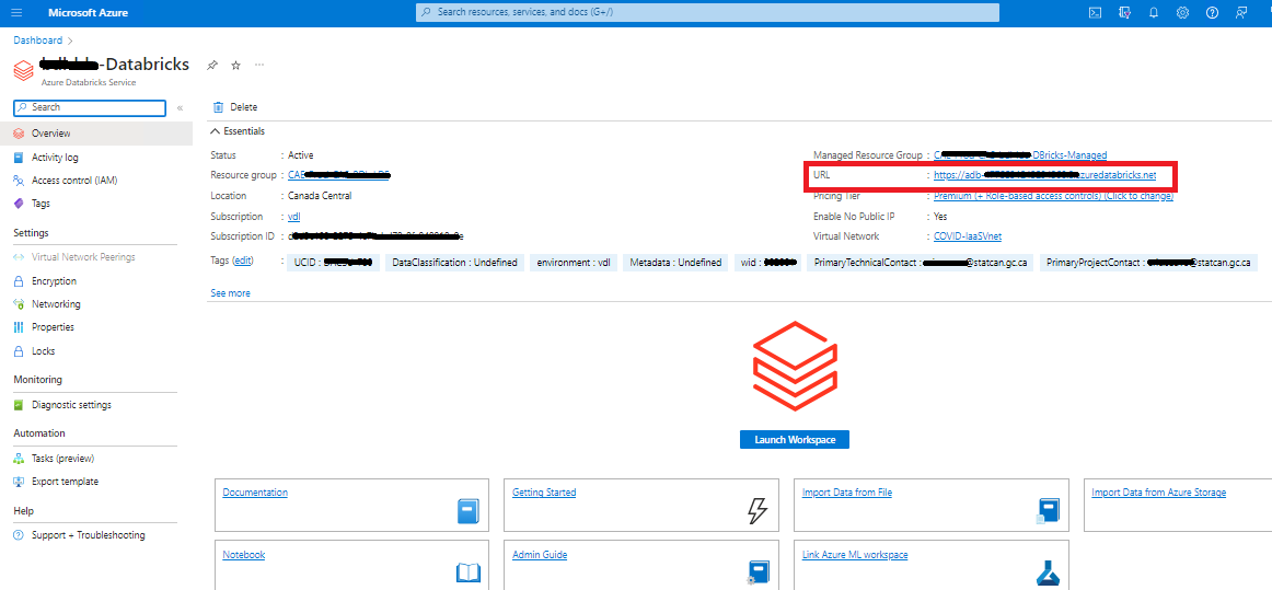 DataBricks URL from Dashboard