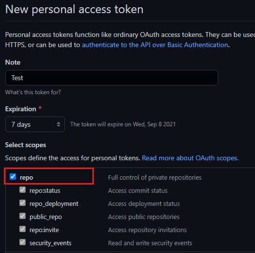 Create personal access token