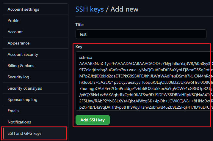 Add the SSH key to GitHub