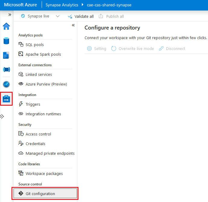 Git configuration in Synapse