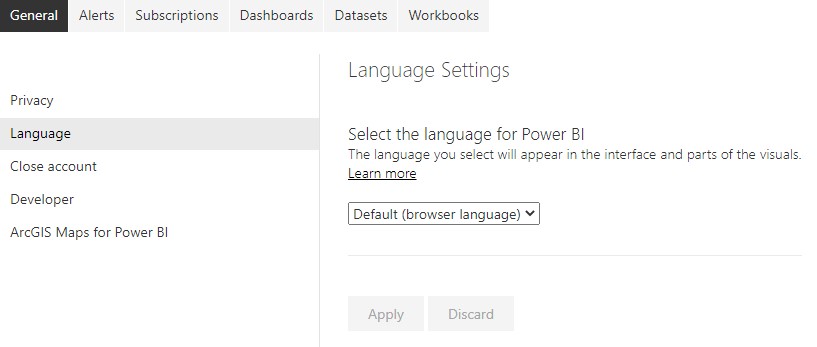 Power BI Language Settings