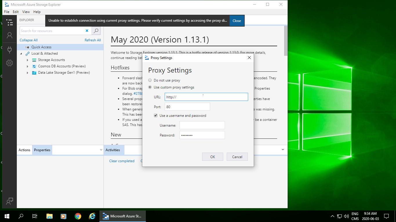 Storage Explorer Proxy Settings