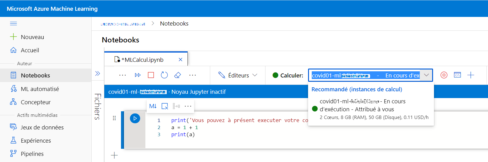 Sélectionnez l’instance de calcul