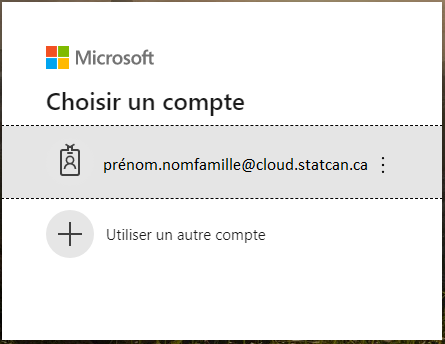 fenêtre Choisir un compte de Microsoft