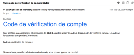 courriel avec code de vérification