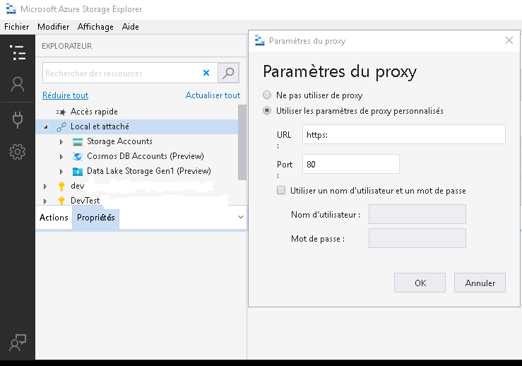 Paramètres du proxy