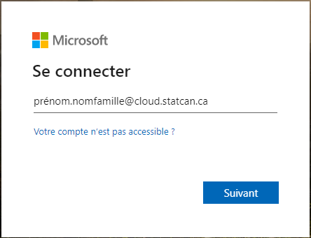 Fenêtre de connexion Microsoft